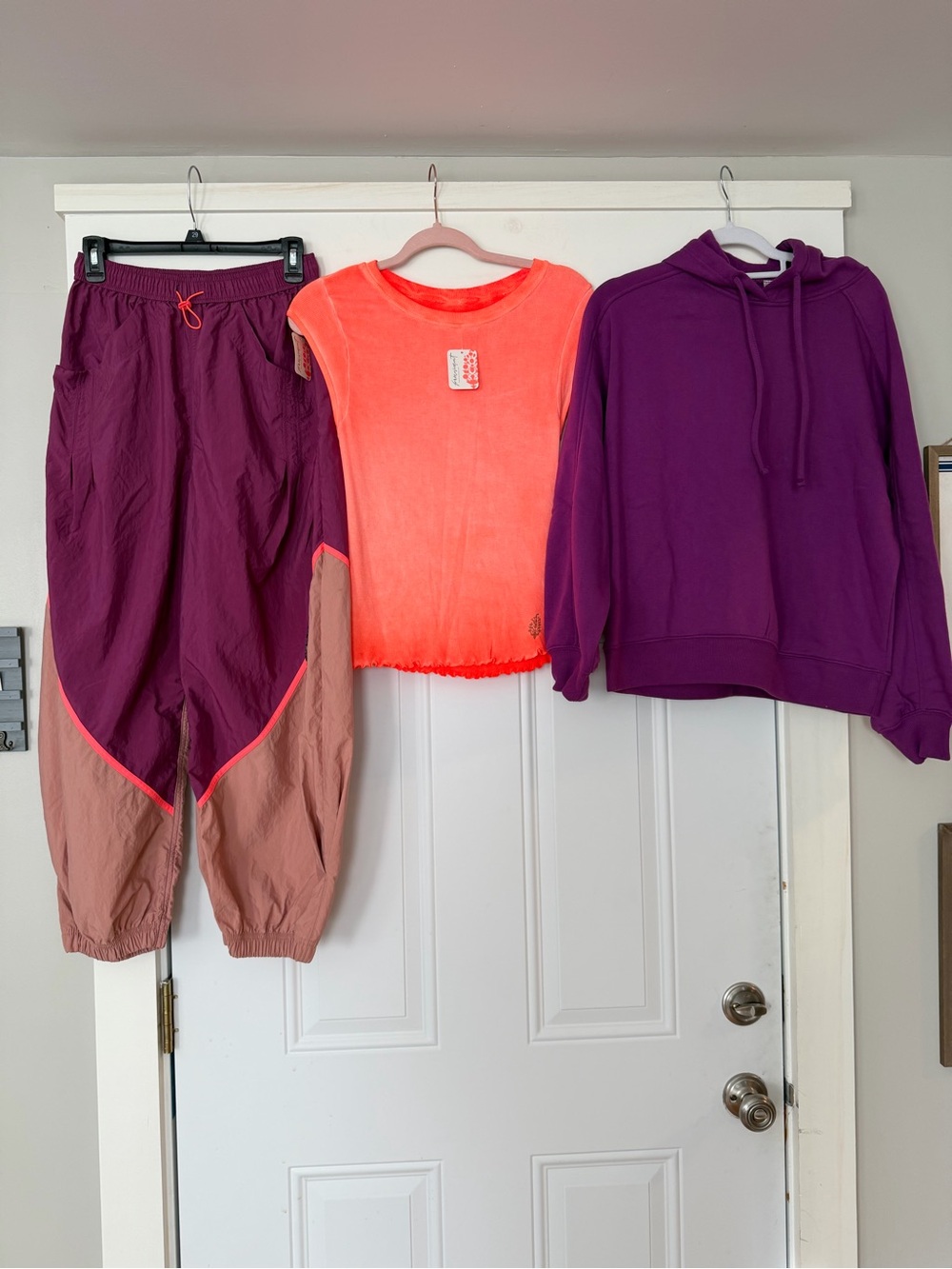 NWT Free People Movement Colorblock Joggers, Tee & NWOT ZENANA Purple Hoodie Set